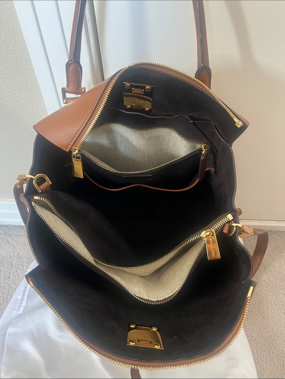 Michael Kors Collection Brown Leather Satchel with Gold Accents - Picture 2 of 6